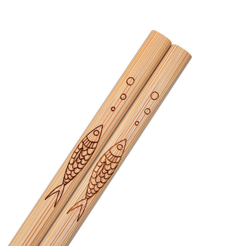 Bamboo Chopsticks Carved Carbonized Chopsticks Set Hotel Household Unpainted Bamboo Chopsticks - Walfos® Kitchenware