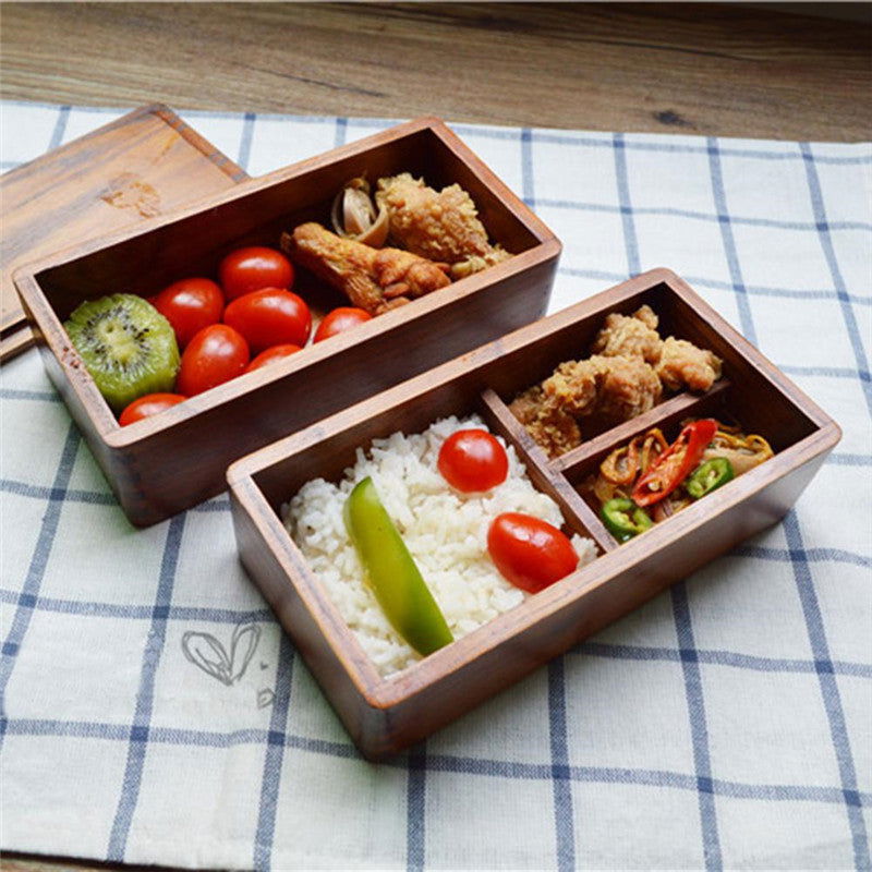 Bento Box Solid Wood Sushi Box Rectangular Double Layer Tableware - Walfos® Kitchenware
