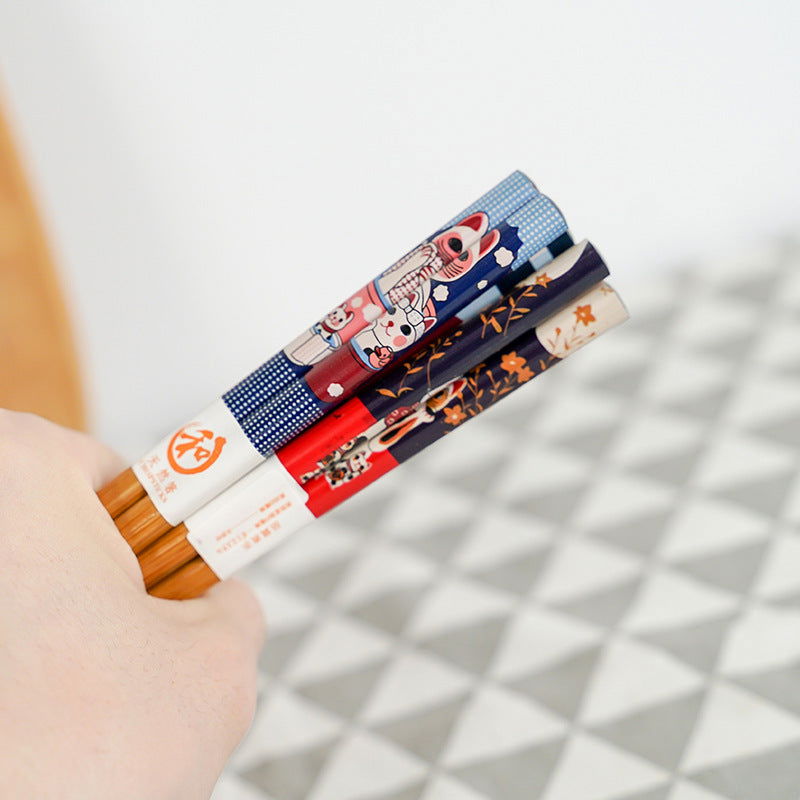 Factory Supply Japanese Style Lucky Cat Cartoon Cute Bamboo Chopsticks Five Pairs Set Gift Box Chopsticks - Walfos® Kitchenware