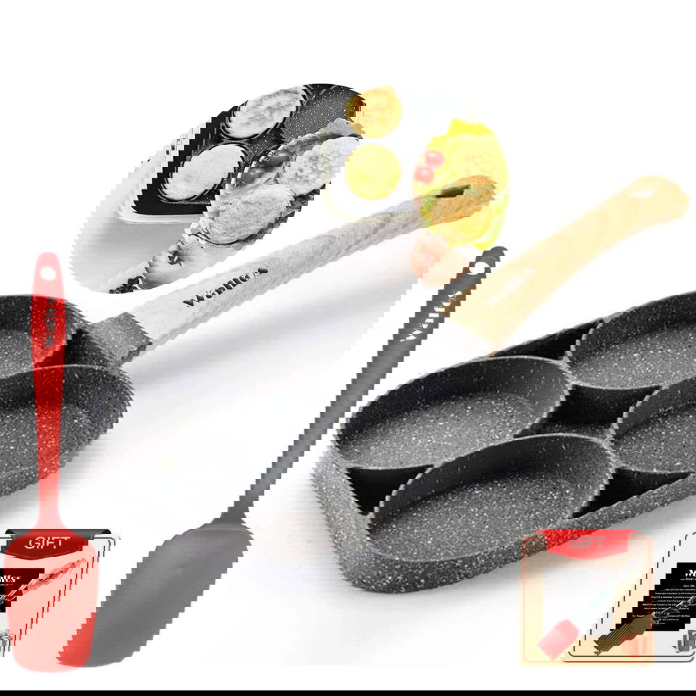 Four-hole Frying Pot Pan Thickened Omelet Pan Non-stick Egg Pancake Pancake Maker Wooden Handle Frying Pot Breakfast Maker - Walfos® Kitchenware