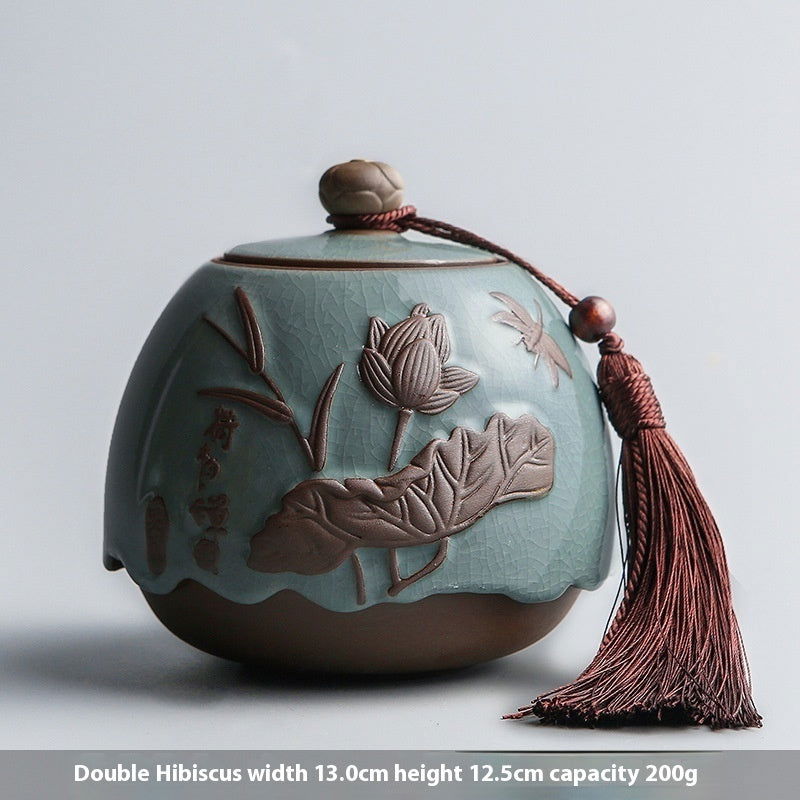 Ge Kiln Tea Jar Ceramic Sealed Can Large Stoneware Storage Tank Celadon Household Tea Caddy - Walfos® Kitchenware