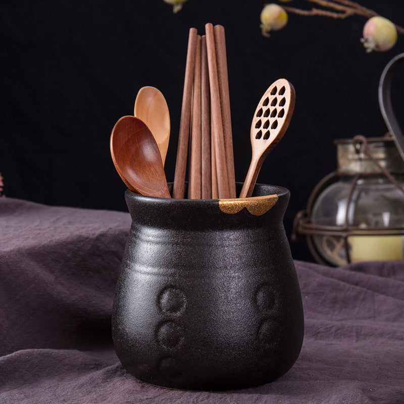 Japanese-Style Ceramic Chopstick Holder, Household Kitchen Chopsticks Basket, Chopstick Cage, Round Drain Chopsticks And Spoon Storage Shelf - Walfos® Kitchenware