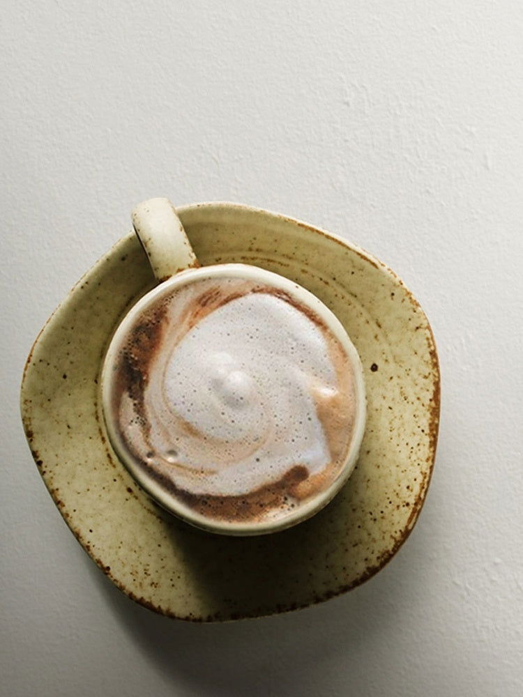 Japanese Retro Coffee Cup With Saucer Simple Ceramic Coffee Cup Handmade Art Cup Stoneware Breakfast Cup Afternoon Tea - Walfos® Kitchenware