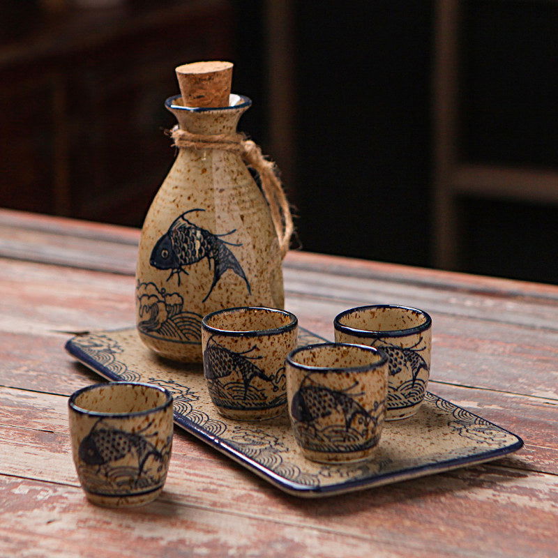 Japanese Retro Sake Wine Warmer Gift Box Set Hot Wine Shochu Pot Ceramic Wine Cup White Wine Household Wine Glass - Walfos® Kitchenware