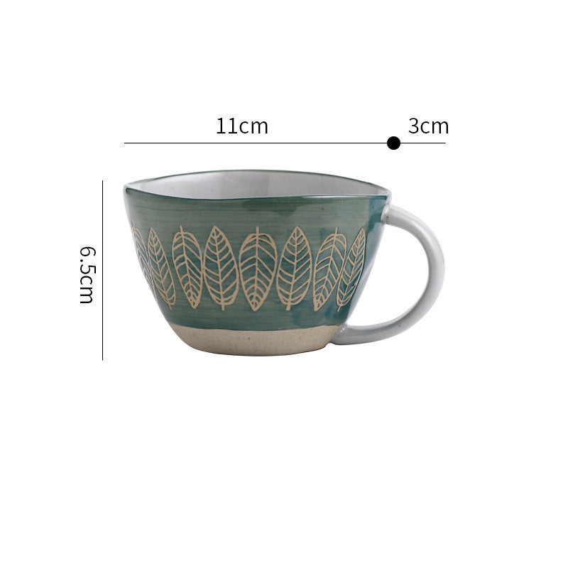 Retro Coffee Cup Ceramic Cup Japanese Garden Tea Cup Water Cup Embossed Stoneware Mug Couple Cup - Walfos® Kitchenware