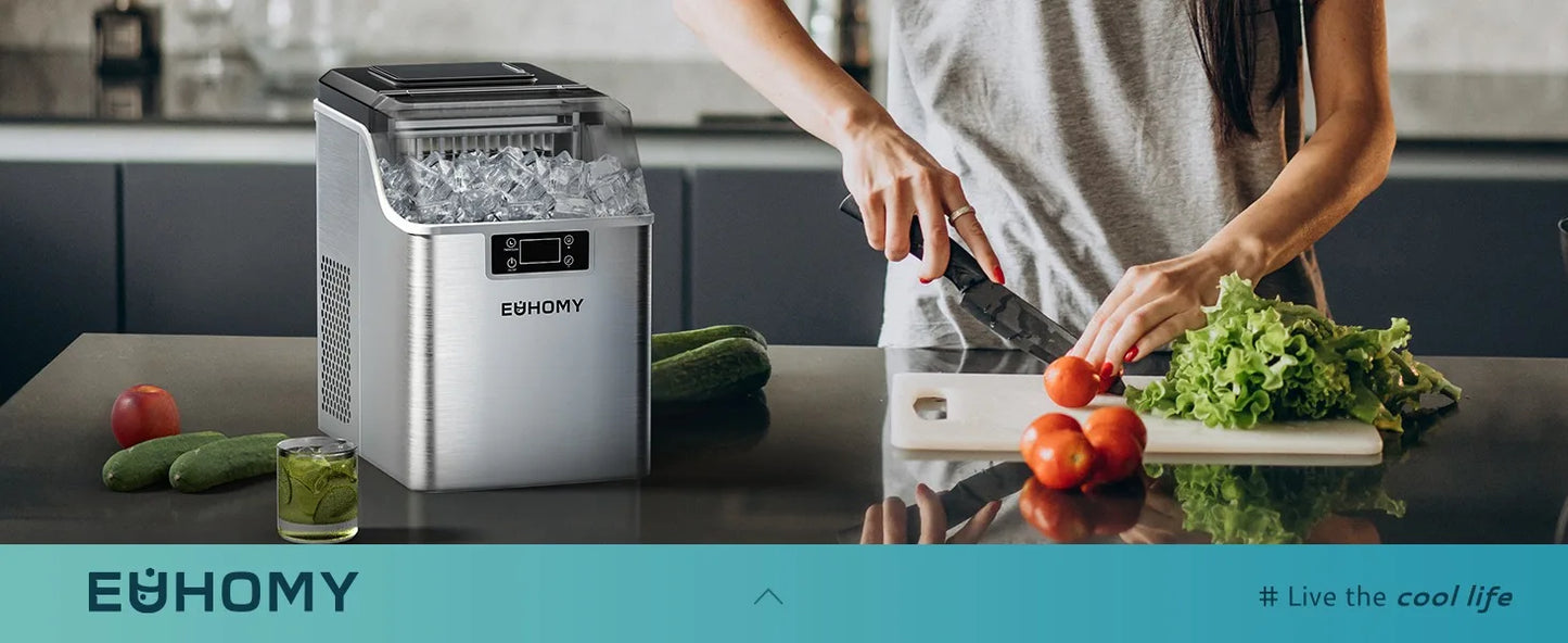 Maszyna do robienia kostek lodu, blat, 2 sposoby dodawania wody, 45 funtów/dzień, samoczyszcząca, przenośna, kompaktowa, z łyżką do lodu i koszykiem