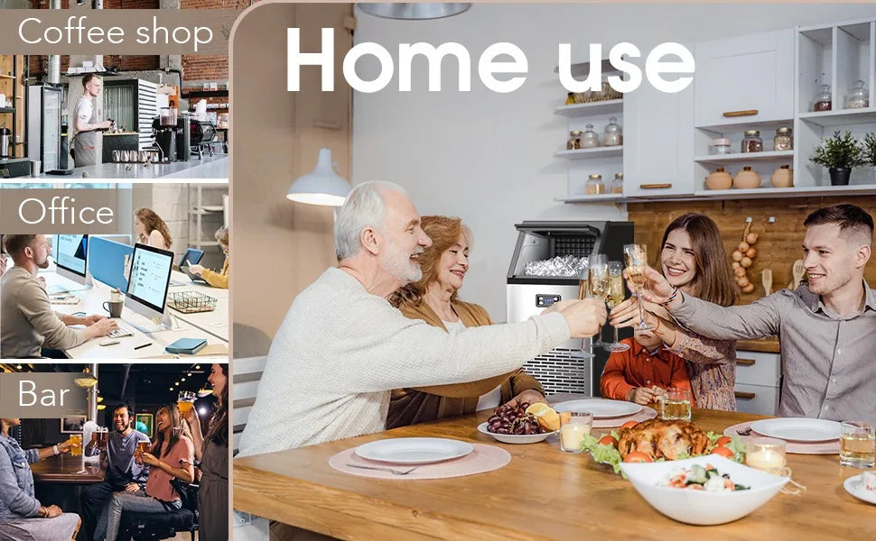 Komercyjna maszyna do lodu, 100 funtów, dwustronne dodawanie wody, samoczyszcząca, z 24-godzinnym timerem, kosz 33 funty, maszyny do lodu ze stali nierdzewnej