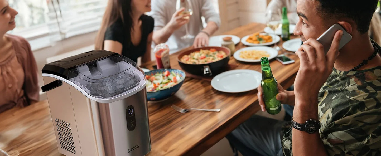 Maszyna do lodu na blat - kostki lodu w granulkach do żucia, wydajność dzienna 33 funty, obudowa ze stali nierdzewnej, samoczyszcząca do kuchni i baru