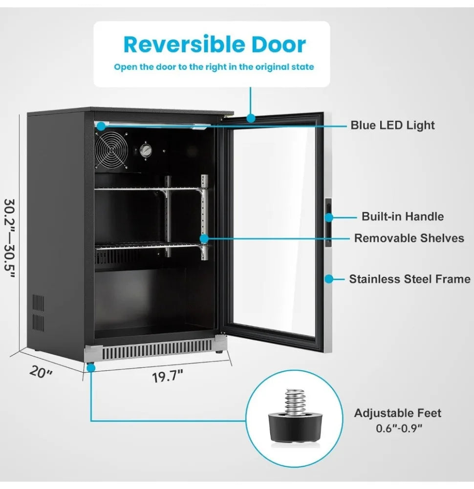 120 Can Mini Fridge with Glass Door, 20 Inch Beverage Fridge with Lock & LED Light, Auto Defrost, 36-50°F Freestanding Cooler