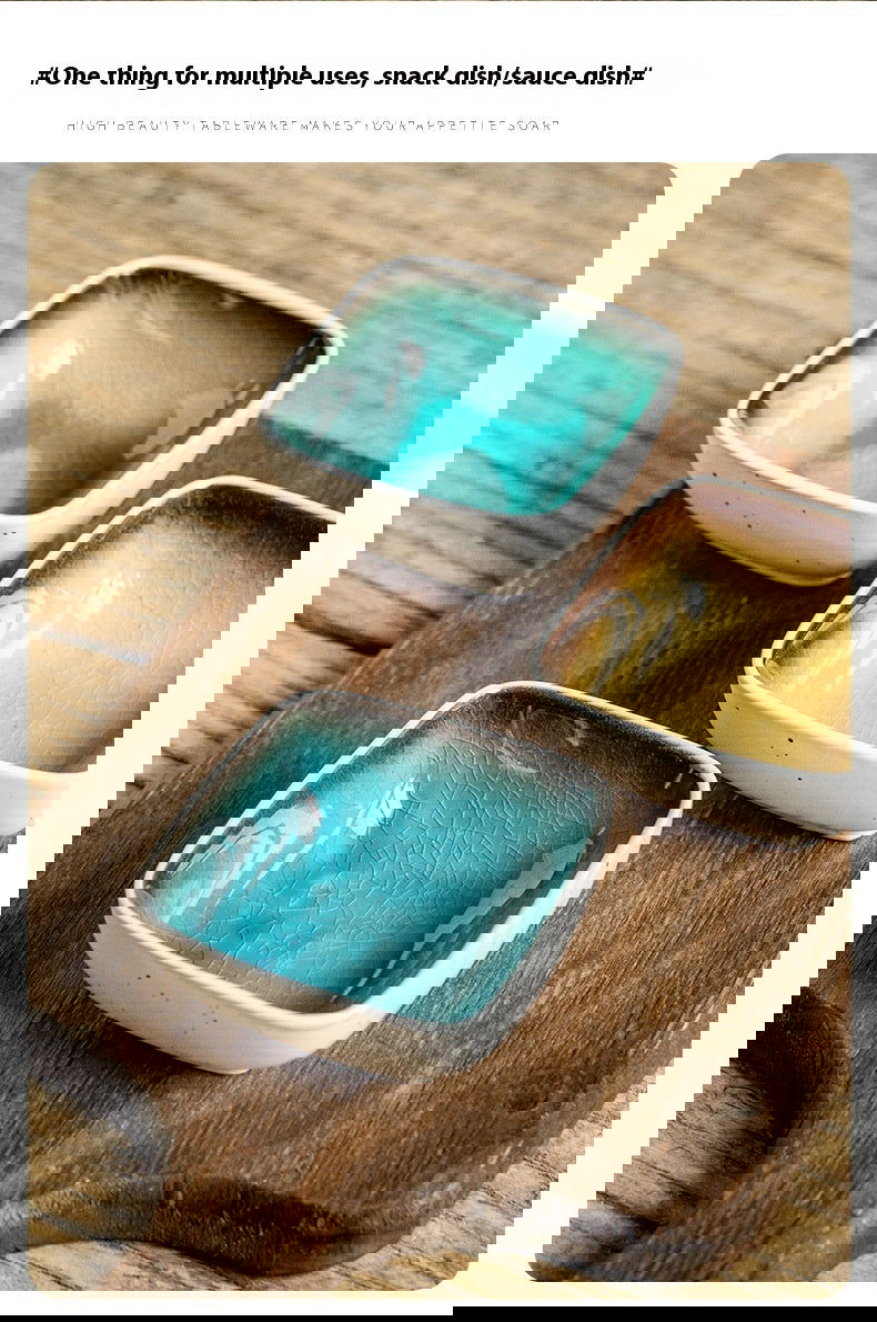 Square Crackle Glaze Ceramic Saucer Dish Soy Sauce Dish - Walfos® Kitchenware