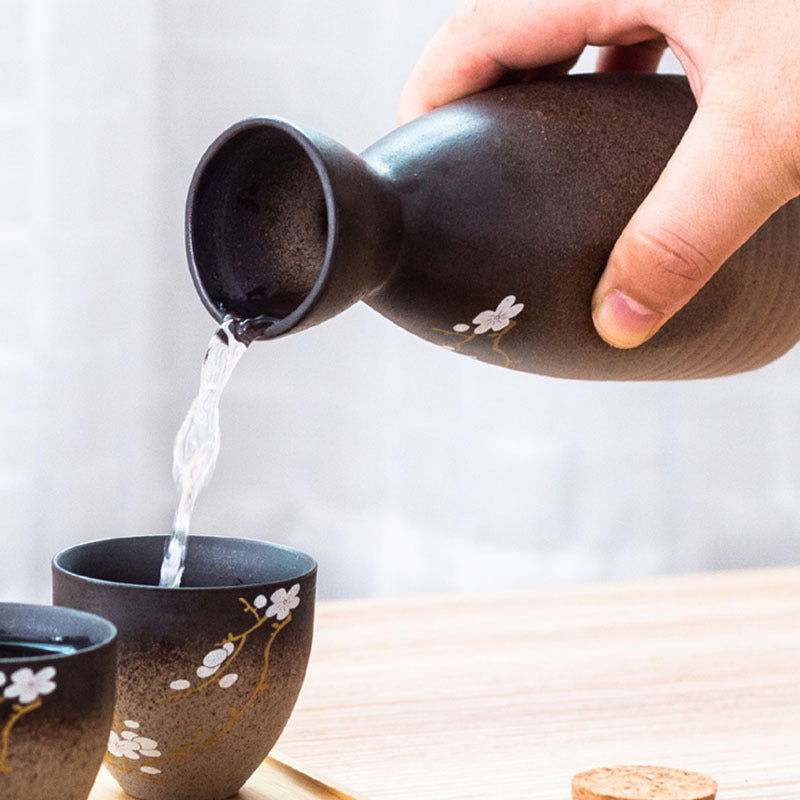 Vintage Ceramic Sake Pot Cup Set Japanese Cherry Blossom Hip Flasks White Wine Spirits Liquor Cup Home Kitchen Flagon Drinkware - Walfos® Kitchenware