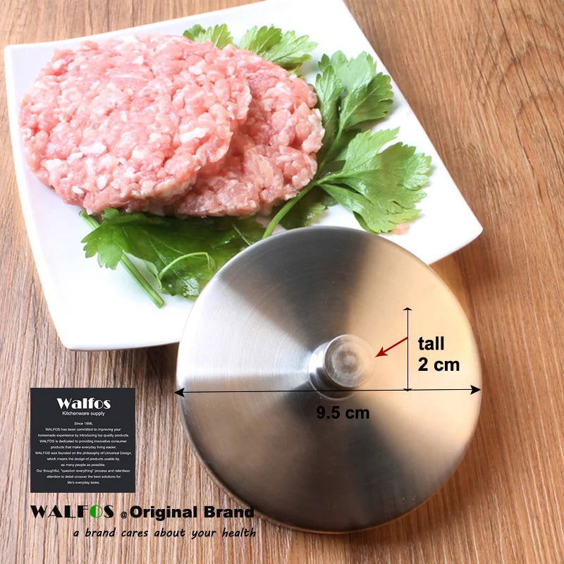 WALFOS 1 pc 9.5cm Round Shape Hamburger Press Stainless Steel Pork Beef Meat Pie Burger Making Mold Kitchen Tools - Walfos® Kitchenware