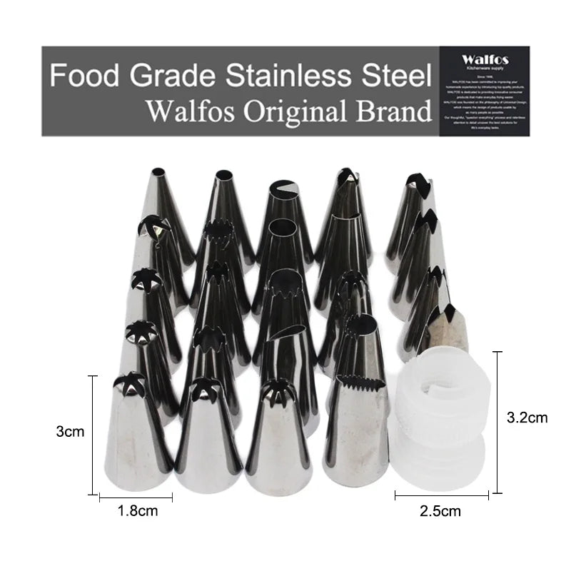 WALFOS 25Pcs/Set Large Stainless Steel Icing Piping Nozzles Pastry Tips Set Kitchen Accessories Cake Decorating Tongs - Walfos® Kitchenware