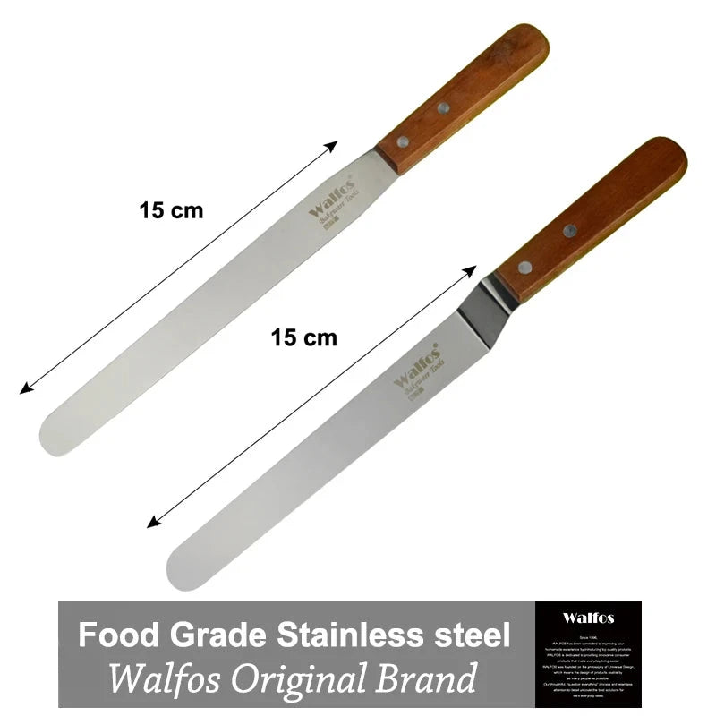 WALFOS 2 Pcs/Set Stainless Steel Butter Cake Cream Knife Spatula Smoother Icing Frosting Fondant Pastry Cake Decorating Tools - Walfos® Kitchenware