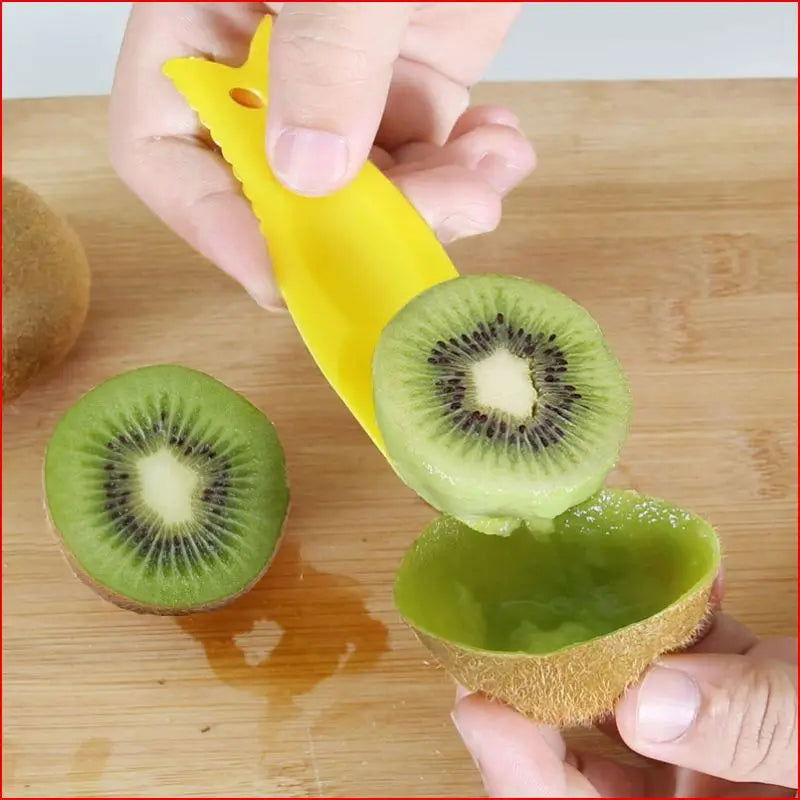 WALFOS 3 Piece 2 in 1 Kiwi Spoon Plastic Candy Color Kiwi Dig Spoon Scoop Fruit Knife Slicer Peeler Cutter With Hole - Walfos® Kitchenware