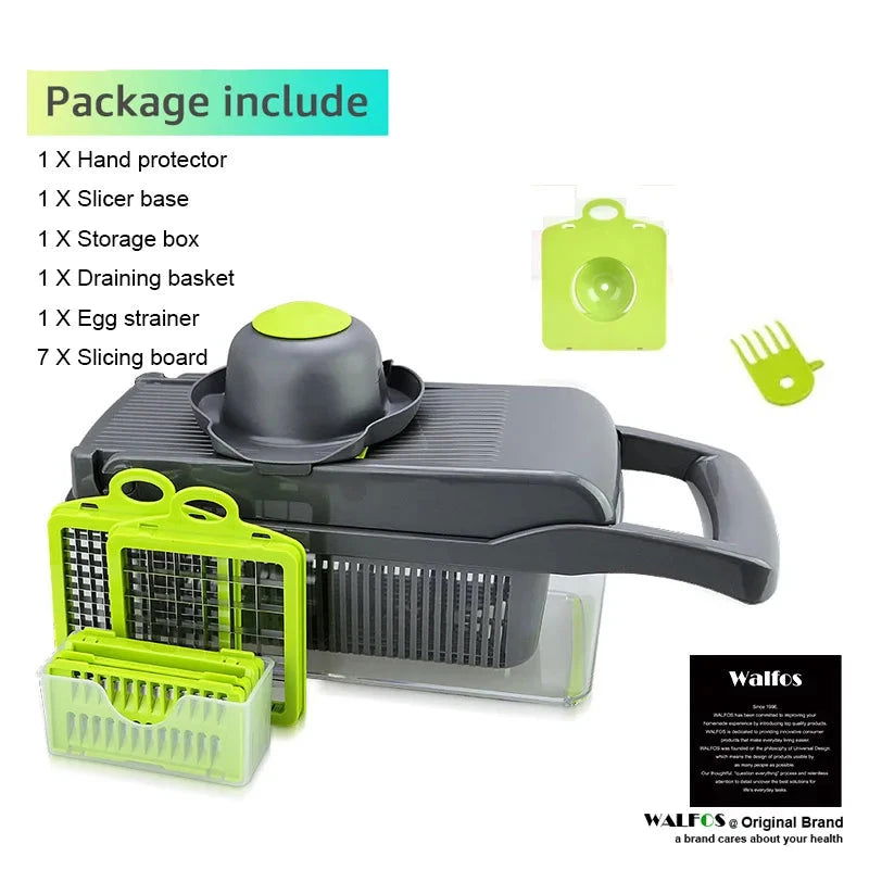 WALFOS 8In1Multifunctional Vegetable Cutter Potato Slicer Carrot Grater Kitchen Accessories Gadgets Steel Blade Kitchen Tool - Walfos® Kitchenware