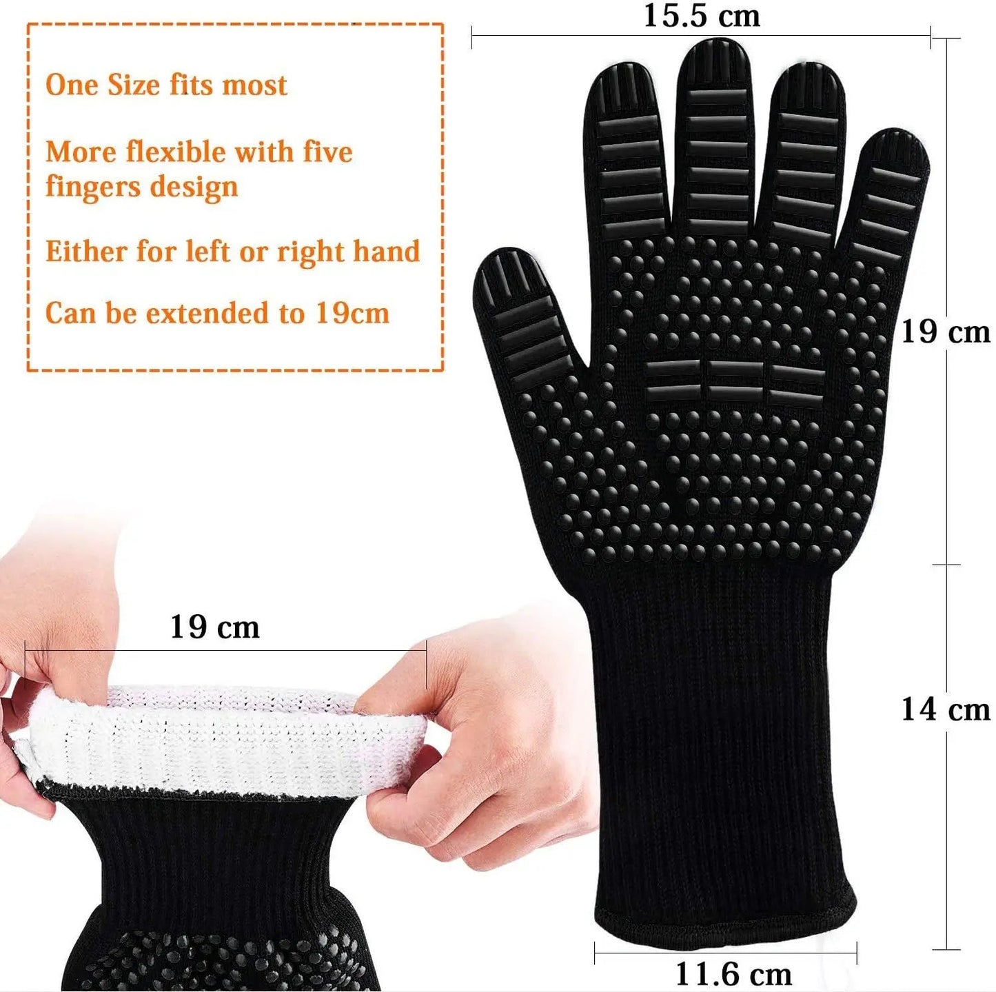 WALFOS BBQ Gloves High Temperature Oven Gloves Insulated Durable Fire Resistant BBQ Heat Insulated Microwave Gloves - Walfos® Kitchenware