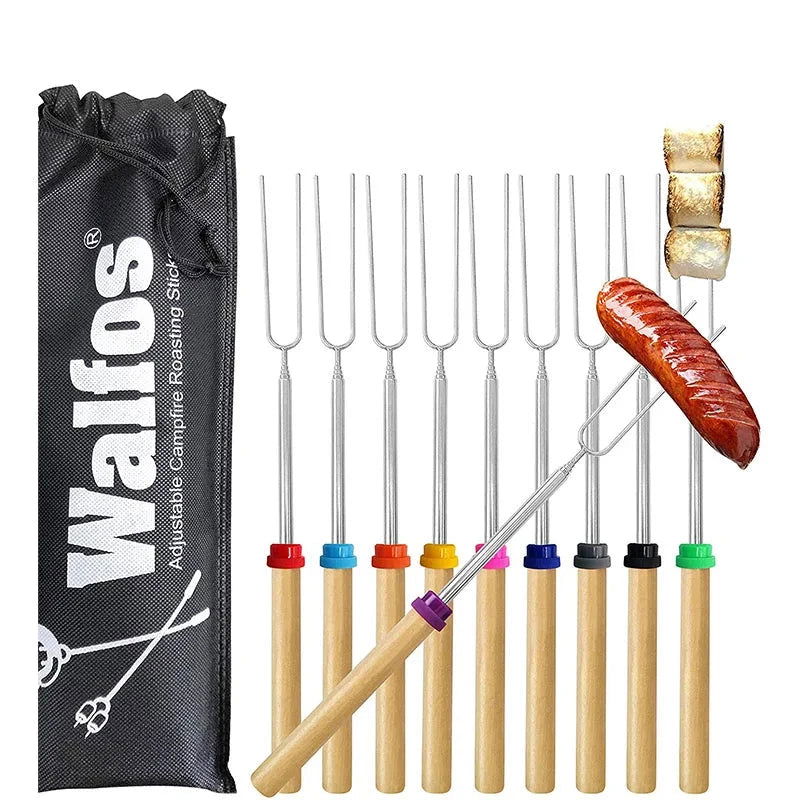 WALFOS Double Metal Skewers For Barbecue Skewers Tools Stainless Steel BBQ Grill Fork Marshmallow Sticks Kitchen Accessories - Walfos® Kitchenware