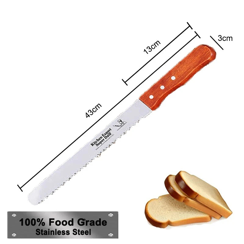 WALFOS Food Grade 30cm Cake Knife Stainless Steel Knife with Wooden Handle Bread Cutting Tools Baking & Pastry Tools - Walfos® Kitchenware