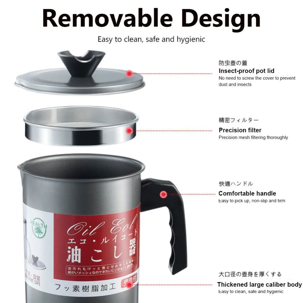 Walfos 1.4L Stainless Steel Oil Strainer Pot Container Jug Storage Can With Filter Cooking Oil Pot For Kitchen Household Tools - Walfos® Kitchenware