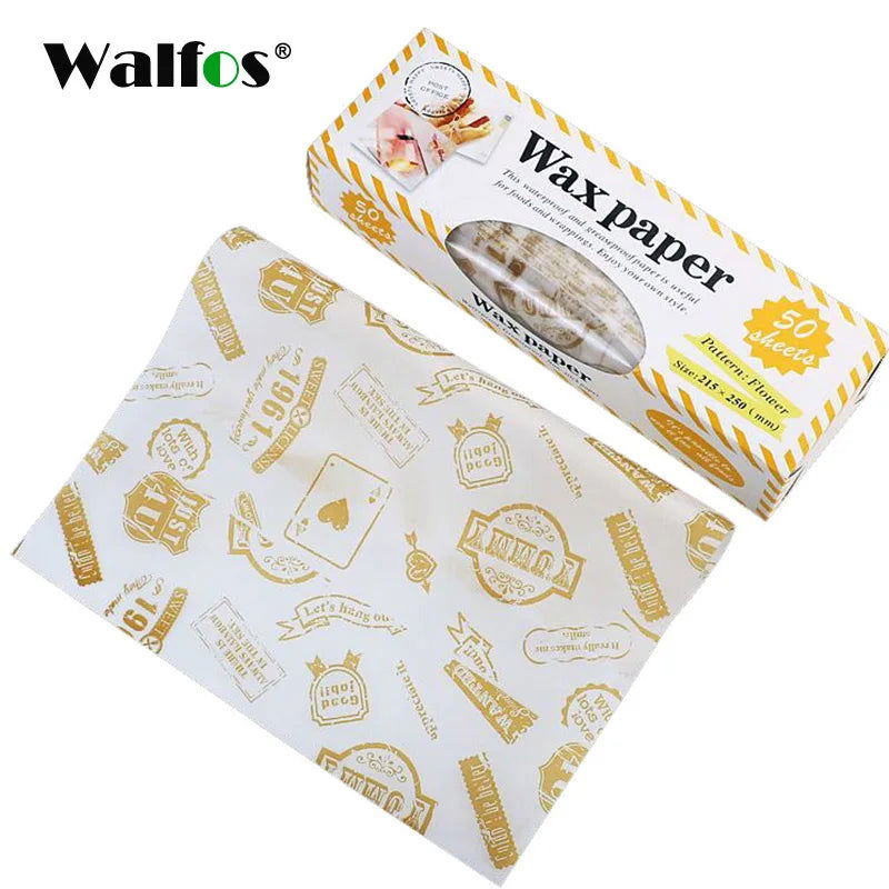 Walfos 50Pcs/Lot Wax Paper Pink Floral Food Grade Grease Paper Food Wrappers Wrapping Paper For Bread Fries Oilpaper Baking Tools - Walfos® Kitchenware