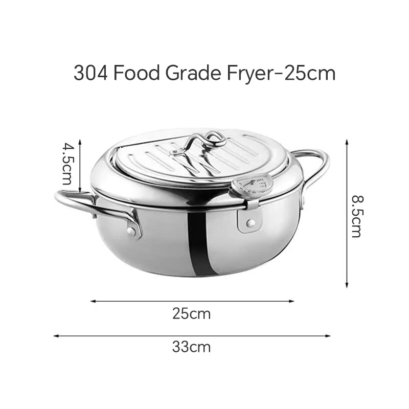 Walfos Fryer Household Temperature Control 304 Stainless Steel Oil-Saving Small Fryer Induction Cooker Gas Stove Tempura Fryer - Walfos® Kitchenware