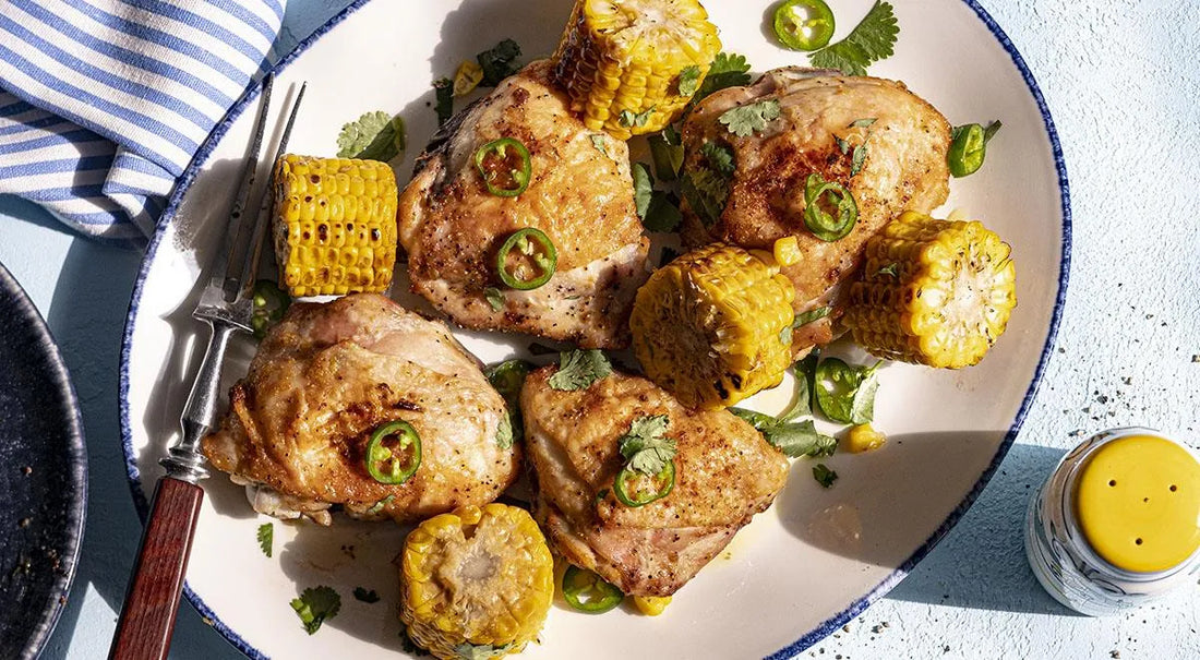 Chicken Thighs with Corn in an Air Fryer - Walfosbrand.com