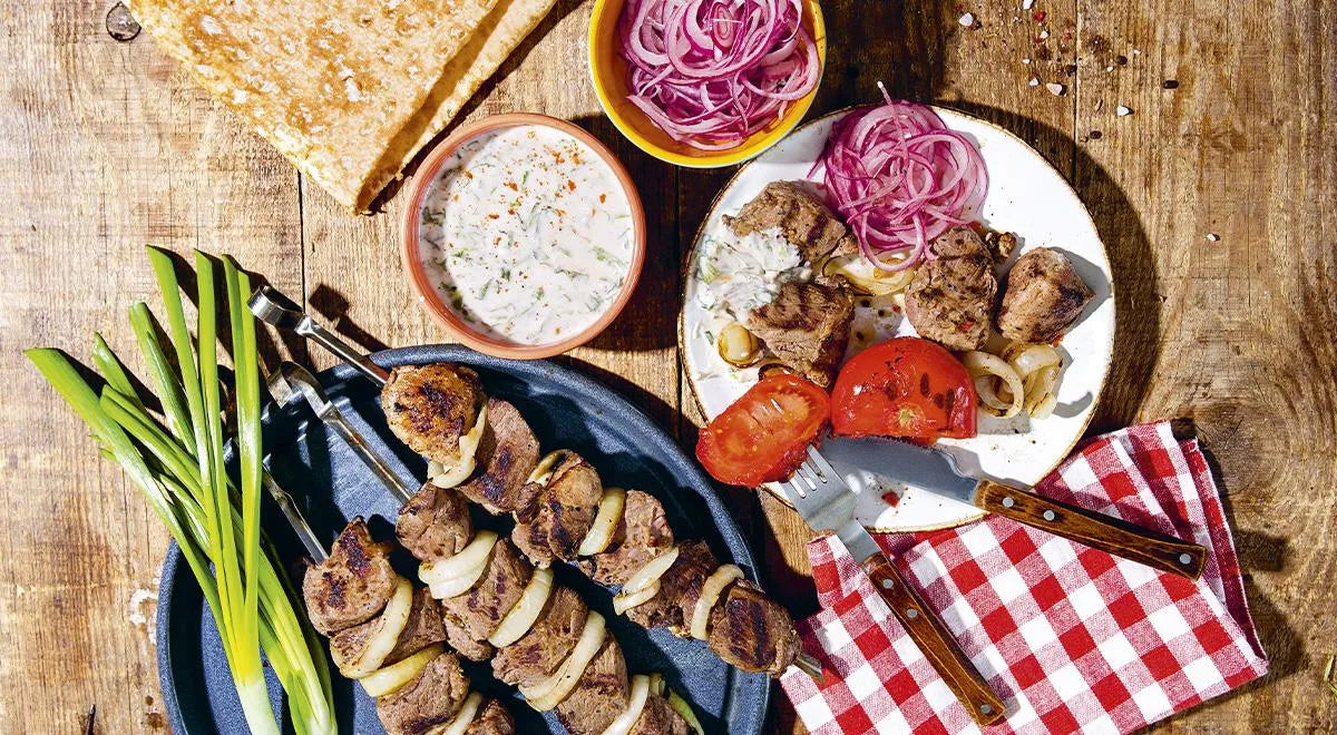 Lamb Shashlik with Baked Tomatoes and Matsoni Sauce - Walfosbrand.com