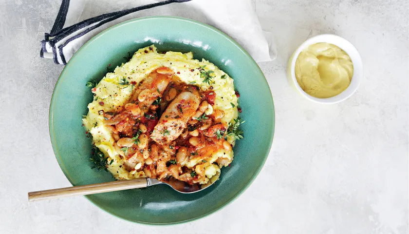 Braised Beans with Sausages and Creamy Mashed Potatoes - Walfosbrand.com
