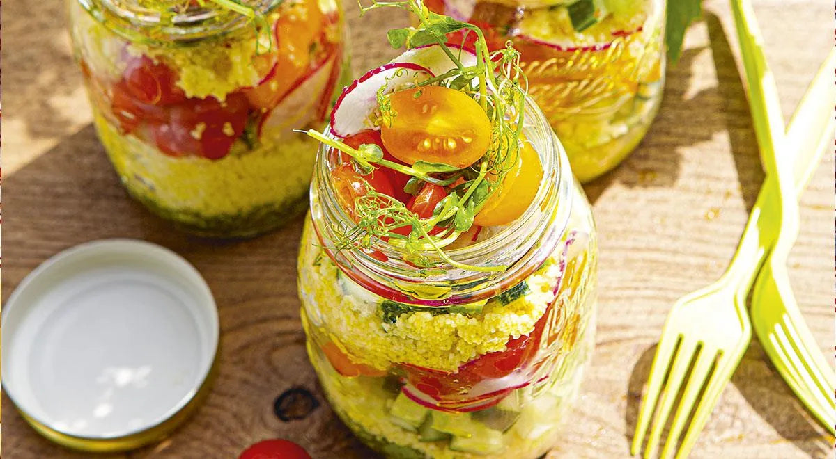 Seasonal Vegetable and Couscous Jar Salad - Walfosbrand.com