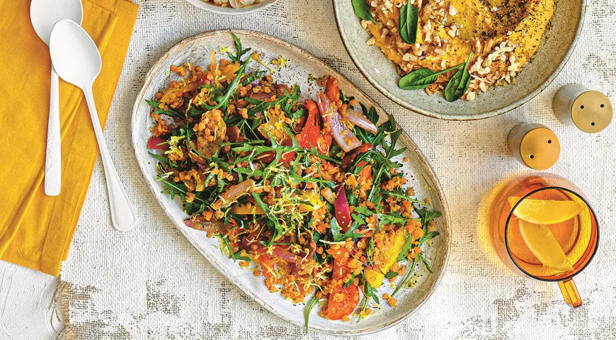 Warm Lentil Salad with Roasted Peppers and Arugula - Walfosbrand.com