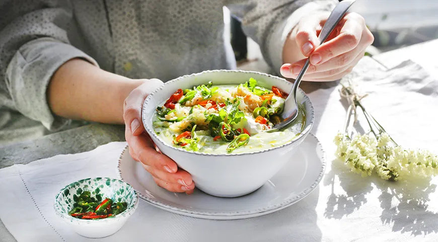 Chilled Avocado and Cucumber Soup with Krill Meat - Walfosbrand.com