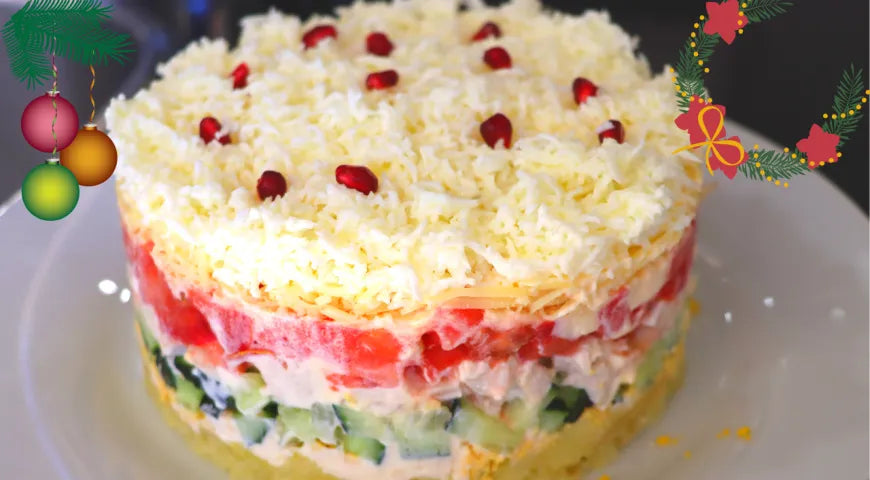 New Year's Layered Chicken Salad "Chicken Under the Snow - Walfosbrand.com