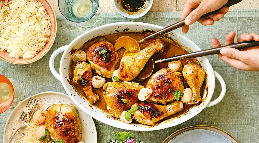 Baked Chicken Legs and Thighs in Lychee Glaze - Walfosbrand.com