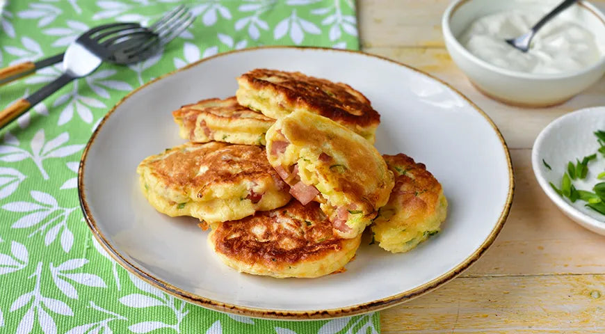 Savory Fritters with Ham, Cheese, and Green Onions - Walfosbrand.com