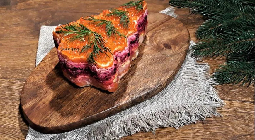 New Year Layered Salad with Red Fish 'Tsar's Fur Coat' - Walfosbrand.com