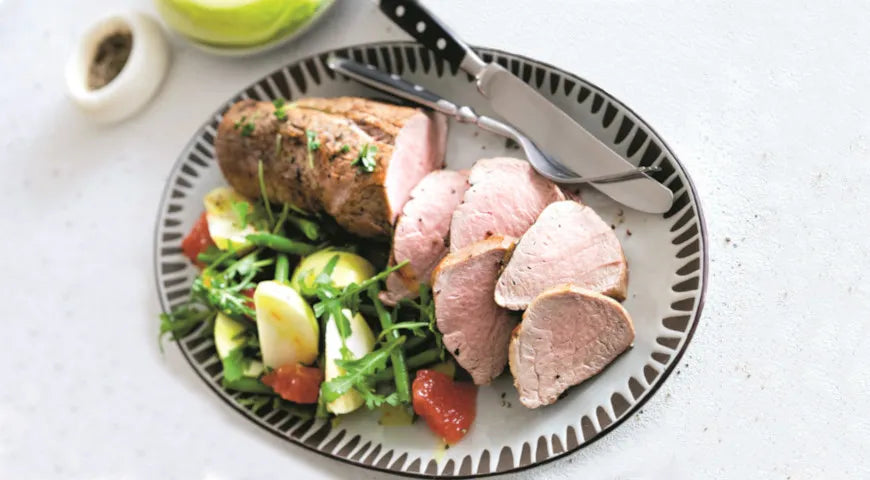 Herb-Roasted Pork Tenderloin with Fresh Citrus and Green Bean Salad - Walfosbrand.com