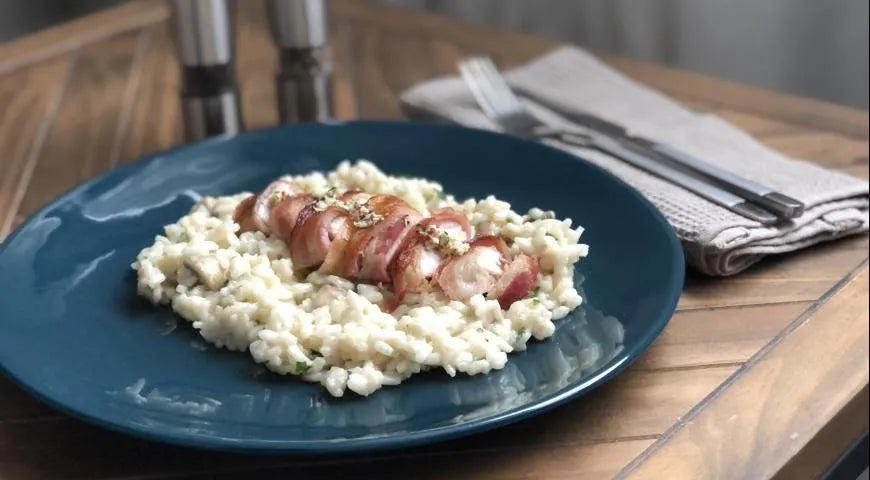 Roasted Bacon-Wrapped Turkey with Wild Mushroom Risotto - Walfosbrand.com