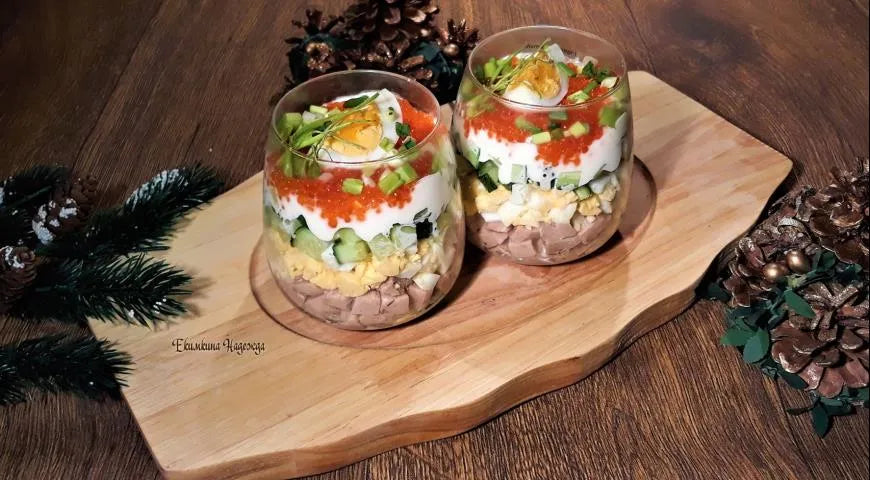 Portion Salad with Cod Liver: A Festive New Year's Appetizer in a Glass - Walfosbrand.com
