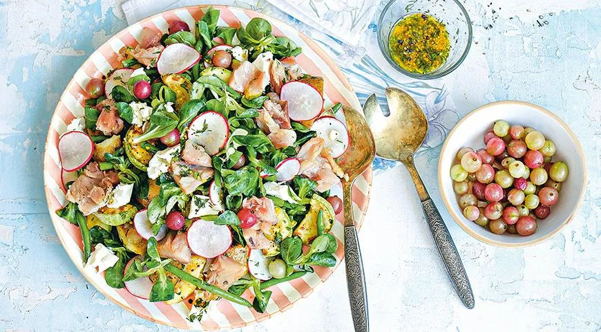 Potato Salad with Smoked Mackerel, Radishes, Zucchini, and Gooseberries - Walfosbrand.com