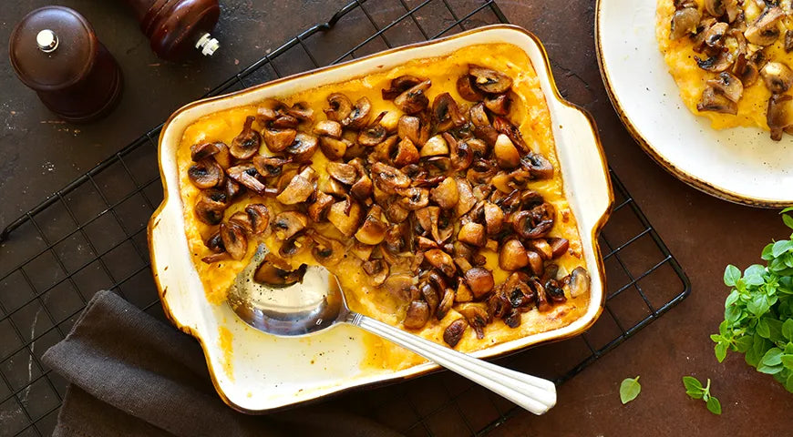 Baked Mashed Potato Casserole with Mushrooms and Suluguni Cheese - Walfosbrand.com