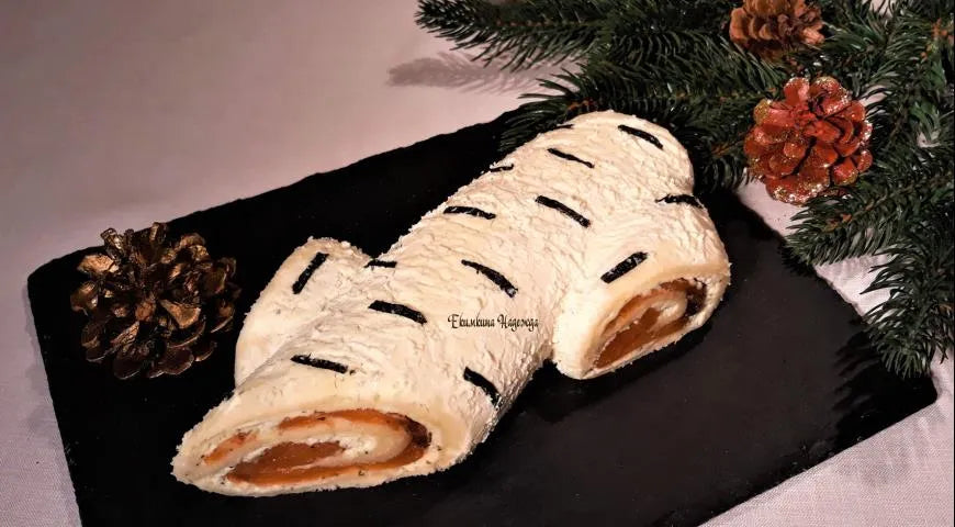 New Year Birch Log Roll with Cream Cheese and Smoked Salmon - Walfosbrand.com