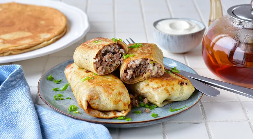 Blini Stuffed with Meat and Rice (Farshirovannye Mjasom i Risom) - Walfosbrand.com