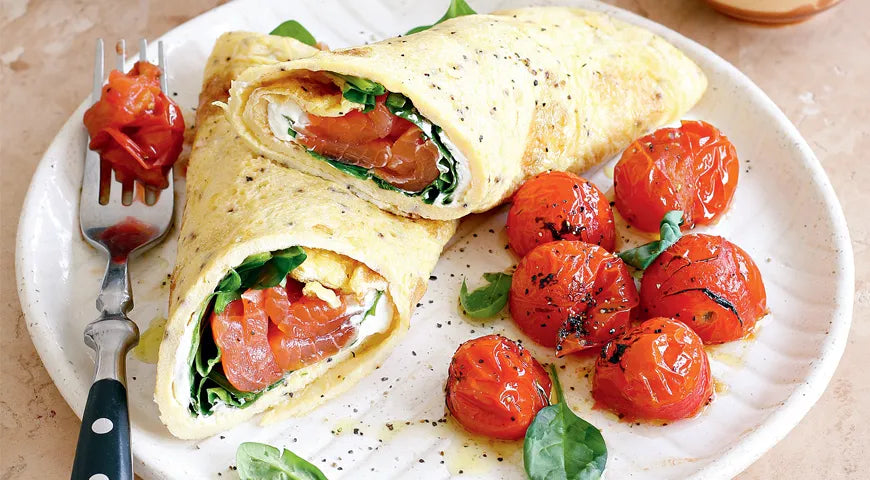 Smoked Trout and Greek Yogurt Egg Roll with Roasted Cherry Tomatoes - Walfosbrand.com