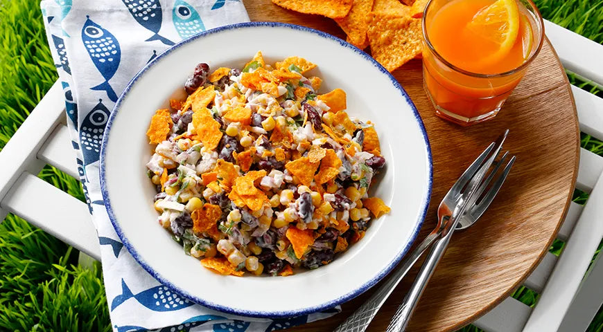 Spicy Corn and Processed Cheese Salad with Nachos - Walfosbrand.com