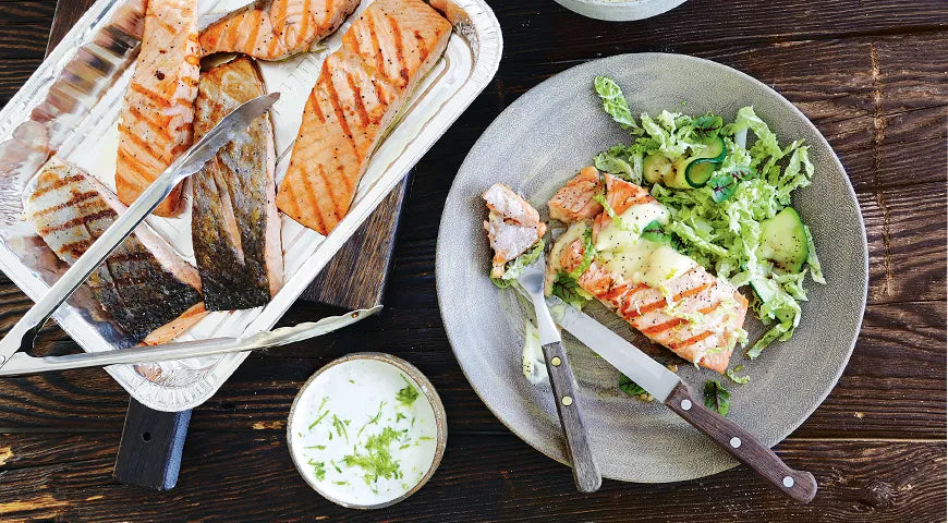 Grilled Salmon Steak with Beijing Cabbage Salad and Yogurt-Lime Dressing - Walfosbrand.com