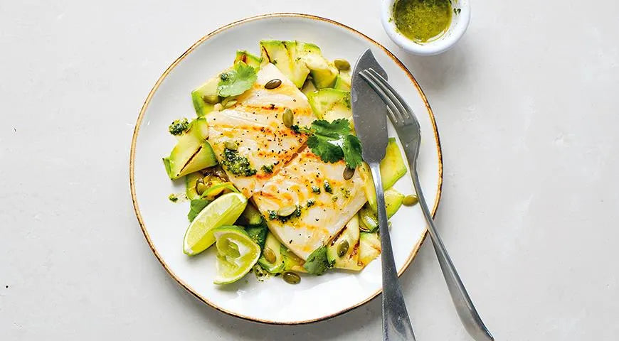 Grilled White Fish with Zucchini and Pumpkin Seeds - Walfosbrand.com