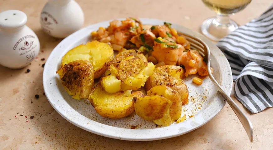 Roasted Smashed Potatoes with Garlic and Spiced Salt - Walfosbrand.com