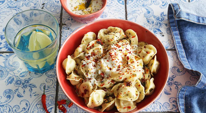 Pelmeni with Spicy Oil Dressing and Yogurt Sauce - Walfosbrand.com