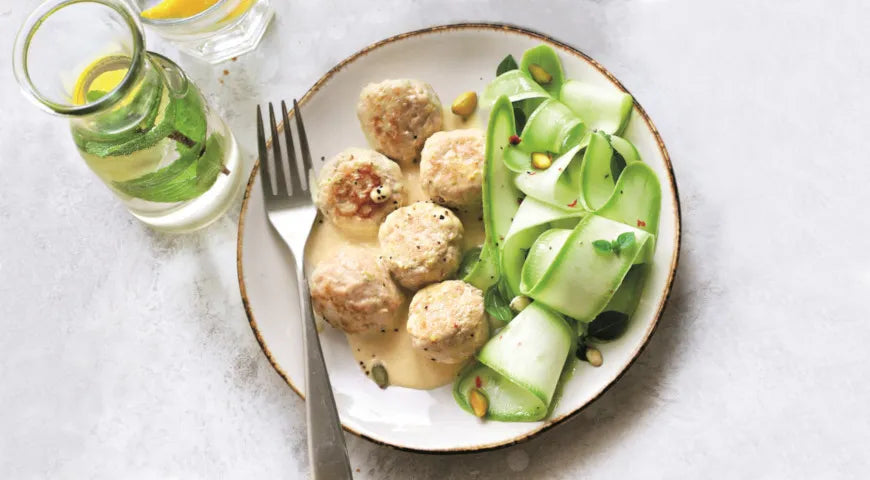 Pork and Chicken Meatballs with Zucchini in Creamy Mustard Sauce - Walfosbrand.com
